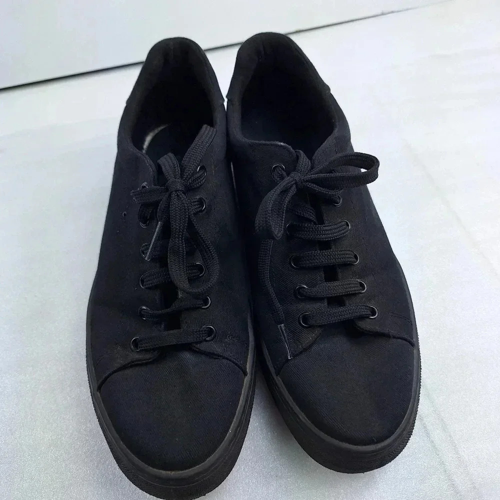 ASOS Design Womens Cotton Canvas Lace-Up Black Platform Sneakers Size 10